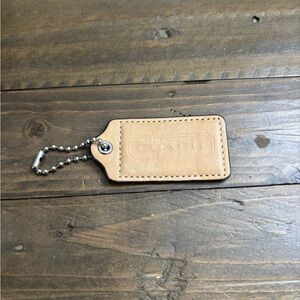 Coach Tan Leather Hang Tag with Silver Ball Chain
